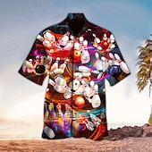 preiswerte Retro Vintage Druck-Herren Bowlingkugel Hemd Hawaiihemd Sommerhemd Aloha-Shirt Kurze Ärmel Hemd Umlegekragen Tropisch Modisch Hawaiianisch Strasse Casual Hawaiianisch Gelb Schwarz / Rot Rote S M L
