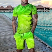 billige T-skjorter med trykk for menn-Herre Grafisk Blad Anlegg 2stk T-skjorter sett Shorts og T-skjorte sett T-skjorte antrekk Kortermet Crew-hals Designer Fritid Bekvem utendørs Feriereise Daglig 3D-utskrift 2 deler Vår sommer Bl