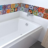 economico Adesivi per piastrelle-24pcs piastrelle stile mandala ticker adesivi murali adesivi per piastrelle a mosaico adesivi murali retrò impermeabili e rimovibili
