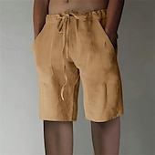 abordables Hogar-Hombre Pantalón corto Pantalones cortos de lino Pantalones cortos de verano Pantalones cortos holgados Correa Cintura elástica Pierna recta Plano Comodidad Transpirable Corto Deporte Diario Elegante