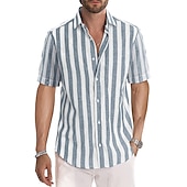 billige skjorte for menn-Herre Skjorte Uformell skjorte Stripete skjorter grå blå Svart Blå Grønn Grå Kortermet Stripe Aftæpning utendørs Dagligdagstøy Trykt mønster Klær Polyester Mote Gatemote Fritid