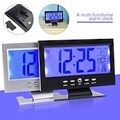 cheap Radios and Clocks-Intelligent Digital Clock Voice Control Snooze Backlight Creative Electronic Clock With Thermometer Weather Station Display Calendar Student Bedside Alarm Clock Wireless Temperature Humidity Meter