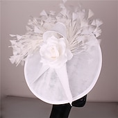 billige Coiffer-fascinators Sinamay Bryllup Kentucky Derby cocktail Retro Rød Brude Med Fjær Blomster Hodeplagg Hodeplagg