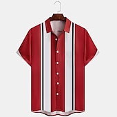 economico camicia da uomo con bottoni-Per uomo Camicia Camicia casual Camicia da Bowling Camicia con Bottoni Nero Vino Rosso Manica Corta A righe Collo ripiegato Vacanza Streetwear Stile Vintage Abbigliamento Poliestere Misto Cotone Moda