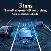 cheap Car DVR-3 Channel Dash Cam Front And Rear Inside 1080P Dash IR Night Vision Loop Recording Car DVR Camera With 3 Inch IPS Screen 3 Cameras Car Dashcam