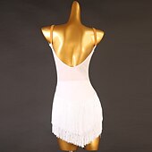 cheap Latin Dancewear-Latin Dance Latin Salsa Dance Dress Tassel Women&#039;s Girls&#039; Performance Training Sleeveless High Spandex Tulle