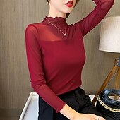 voordelige Oefen Kleding-Ballroomdansen Sportkleding Top Ruches Pure Kleur Gesplitst Dames Prestatie Opleiding Lange mouw Polyester Netstof