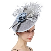 billige Coiffer-fascinators Sinamay Bryllup Kentucky Derby cocktail Retro Rød Brude Med Fjær Blomster Hodeplagg Hodeplagg