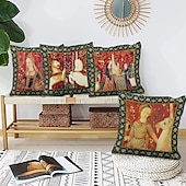 levne Vintage styl-středověký oboustranný povlak na polštář 4ks lady jednorožec dekorativní povlak na polštář povlak na polštář do ložnice obývací pokoj pohovka gauč křeslo