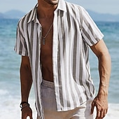 economico camicia da uomo con bottoni-Per uomo Camicia Camicia Estiva Camicia casual Camicia da Spiaggia Camicia con Bottoni Camicie a righe Nero Rosa Verde Blu scuro Grigio Manica Corta A righe Bavero Vacanza Streetwear Stampato