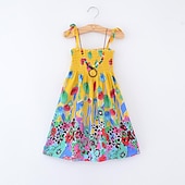 preiswerte Casual Kleider-kinderkleidung Mädchen Kleid Blumen Tier Karikatur Ärmellos Casual Aktiv Täglich Baumwolle Knielang Blumenkleid Sommerkleid Sommer Frühling 4 Jahre + 8601 Regenbogenstange 8602 orange 8602 lila