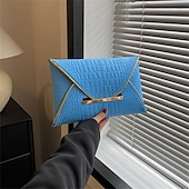 abordables Pochettes et sacs à main de soirée-Pochette enveloppe jaune en relief croco pour femme avec poignée en métal et similicuir texturé, sac de soirée audacieux pour cocktails, mariages et soirées