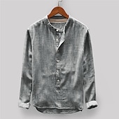 economico Casual da lavoro-Per uomo Camicia in cotone e lino Camicia Estiva Camicia casual Camicia da Spiaggia Camicia con Bottoni Semplice Vacanza Casuale Giallo Blu marino Cachi Grigio Manica Lunga Colletto alla coreana