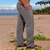 economico Vacanza-Per uomo Pantaloni di Lino Pantaloni Pantaloni Estivi Tasca Semplice Comodità Traspirante Quotidiano All'aperto Uscire Moda Streetwear Cachi Grigio chiaro