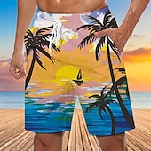 cheap Tropical Plants &amp; Flowers-Men&#039;s Graphic Coconut Tree Swim Trunks Swim Shorts Board Shorts Mid Waist Streetwear Hawaiian Boho Casual Daily Holiday Drawstring Elastic Waist 3D Print Designer Clothing Apparel