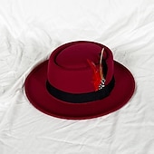 billiga Partyhatt-hattar Ull / Akryl Fedorahatt Formell Bröllop cocktail Royal Astcot Enkel Retro Med Fjäder Ren Färg Hårbonad Huvudbonader