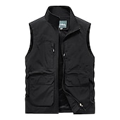 cheap Men&#039;s Vest-Men&#039;s Fishing Vest Sleeveless Vest Outdoor Modern Contemporary All Seasons Multi Pocket Chinlon Outdoor Solid / Plain Color Zipper Standing Collar Standard Fit Black ash-colored khaki Army Green Vest