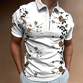 cheap Men&#039;s Hawaiian Polo-Kentucky Derby Men&#039;s Floral Hawaiian Polo Shirts Golf Shirt Short Sleeve Polo Shirts Collared Shirts Casual Beach Wear Vacation Wear Tropical Wear Party Outfits 3D Print Quarter Zip Polo White Brown