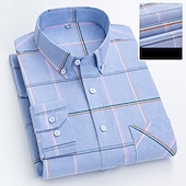 cheap Men&#039;s Oxford Shirts-Men&#039;s Dress Shirt Button Down Shirt Oxford Shirt Plaid Wedding Office / Career Light Pink Light Blue White Yellow Long Sleeve Button Down Collar Spring &amp;  Fall Clothing Apparel Front Pocket