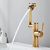 cheap Classical-Foldable Bathroom Sink Mixer Faucet LED Displayer, Vintage 360 Swivel Spout Rotatable Wash Basin Tap, Brass Retro Single Handle One Hole with Cold and Hot Water Hose