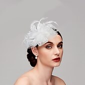 cheap Fascinators-Elegant Feather Net Fascinators Hats with Feathers Fur Floral 1PC Special Occasion Kentucky Horse Race Ladies Day Headpiece dress to impress Race Day Dress
