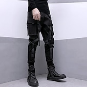お買い得  カーゴパンツ-男性用 カーゴパンツ ズボン クロップドパンツ テックウェア バックルストラップ 平織り 履き心地よい 高通気性 アウトドア 日常 お出かけ ファッション ストリートファッション ブラック