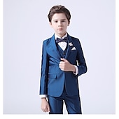 cheap Boy&#039;s Formal Suit-Boys 3D Solid Color Suit &amp; Blazer Formal Set Clothing Set Long Sleeve Spring Fall Vintage Tuxedo Gentle Cotton Kids Toddler 3-13 Years Formal Party Birthday Regular Fit