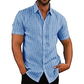 cheap Men&#039;s Button Up Shirts-Men&#039;s Shirt Summer Shirt Button Up Shirt Striped Shirts Black Army Green Gray Light Blue Short Sleeve Striped Turndown Print Street Daily Button-Down Clothing Apparel Polyester Fashion Casual