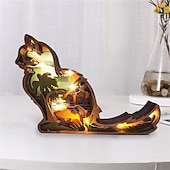 Недорогие Декоративные огни-Деревянные украшения в виде животных, светодиодный светильник, 3d полая резьба, домашний декор, фигурки, ремесла, офисный стол, украшения для спальни, аксессуары