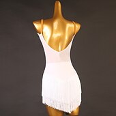cheap Latin Dancewear-Latin Dance Latin Salsa Dance Dress Tassel Women&#039;s Girls&#039; Performance Training Sleeveless High Spandex Tulle