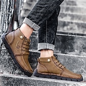 abordables Baskets-bottines en cuir vintage pour hommes – chaussures d&#039;extérieur décontractées à lacets avec semelle antidérapante durable