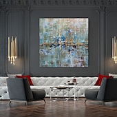 cheap Abstract Paintings-Oil Painting 100% Handmade Hand Painted Wall Art On Canvas Blue Line Abstract Modern Home Decoration Decor Rolled Canvas No Frame Unstretched