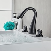 abordables Trous multiples-robinet mitigeur d&#039;évier de salle de bain répandu, robinets de lavabo montés sur le pont à 3 trous et 2 poignées en laiton avec tuyau d&#039;eau chaude et froide, robinet d&#039;eau de cuve