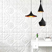 cheap Brick&amp;Stone Wallpaper-Cool Wallpapers White Foam Wall Mural Wall Panel Peel and Stick Wall Sticker Floral Removable Wall Covering, PVC/Vinyl Material Self adhesive Wallpaper, Room Wallcovering for Home Decoration