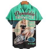 economico Stampa Vintage Retrò-Per uomo Pop art Alfabetico Ragazza Pin Up Camicia Camicia hawaiana Camicia Aloha Manica corta Camicia Collo ripiegabile Vintage Di tendenza Hawaiano Esterno Strada Informale azzurro cielo Giallo Rosa