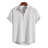 economico camicia da uomo con bottoni-Per uomo Camicia con colletto cinese Camicia con colletto alla coreana Camicia Estiva Camicia casual Camicia da Spiaggia Camicie a righe A righe Vacanza Streetwear Nero Bianco Giallo Verde chiaro