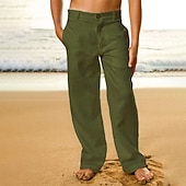 お買い得  休日-男性用 リネンパンツ ズボン サマーパンツ ビーチパンツ フロントポケット まっすぐな足 平織り 履き心地よい 高通気性 カジュアル 日常 祝日 ファッション ベーシック ブラック ホワイト