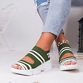 billiga Damsandaler-Sportiga stickade sandaler med peep toe-design för kvinnor, andas platåsandaler med peep toe-motiv, för sommarpromenader och vardagliga kläder.