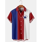 Men's Flame Bowling Ball Shirt Button Up Shirt Short Sleeve Tropical Fashion Hawaiian Outdoor Beach Summer Spring Turndown Print Button-Down Black Yellow Black / Red Red Dusty Blue 19