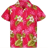 economico Stampa Floreale-Per uomo Floreale Pop art Fiori tropicali Camicia Camicia estiva Maglietta informale Manica corta Camicia Collo ripiegabile Di tendenza Streetwear Essenziale Informale Giornaliero Hawaiano Rosa Rosso