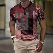 voordelige Color Block Polo voor heren-Voor heren Ruitjes Wafel Poloshirts Golfshirt Korte mouw Poloshirt Overhemden met kraag Vintage Casual Vakantiekleding Formele kleding Festivalkleding Knop 3D-afdrukken Wijn blauw Bruin