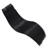 cheap Clip in Hair Extensions-Clip in Hair Extensions Real Human Hair 9pcs 130g Jet Black Hair Extensions Straight Natural Soft Thick Remy Extensions Straight Clip in Hair Extensions Human Hair 22inch Jet Black Color