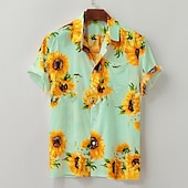 economico Modello di piante-Per uomo Faretto multicolore Camicia Camicia con bottoni Manica corta Streetwear Originale Informale Esterno Informale Giornaliero Estate Collo ripiegabile Bottone giù Giallo Chiaro Giallo Rosa Blu