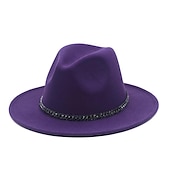 billige Ville vesten-Hatter Ull / Acryl Fedora Formell Bryllup cocktail Royal Astcot Enkel Klassisk Med Kjede Ren Farge Hodeplagg Hodeplagg