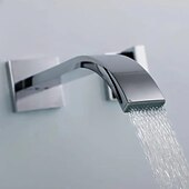 cheap Wall Mount-Wall Mounted Bathroom Sink Mixer Faucet Waterfall, Widespread Basin Taps Vintage Brass 2 Handles 3 Holes Washroom Wash Baxin Tap with Cold Hot Water Hose