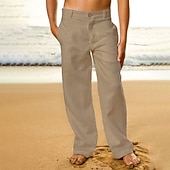 お買い得  休日-男性用 リネンパンツ ズボン サマーパンツ ビーチパンツ フロントポケット まっすぐな足 平織り 履き心地よい 高通気性 カジュアル 日常 祝日 ファッション ベーシック ブラック ホワイト