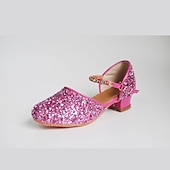 baratos Sapatos Para Dança de Salão &amp; Dança Moderna-Sapatos de dança de salão prateados com glitter para meninas – sapatos de festa de princesa de salto baixo com tira de strass no tornozelo para casamentos e apresentações