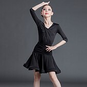 お買い得  キッズ用ダンスウェア-子供用ダンスウェア スカート サイドドレープ フリル ピュアカラー 女の子 性能 訓練 ハーフスリーブ ハイウエスト ポリエステル