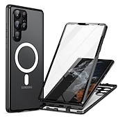 levne Pouzdra pro Samsung-telefon Carcasă Pro Samsung Galaxy S24 S23 S22 S21 Ultra Plus S25 Ultra Celý kryt Magnetické adsorpční pouzdro S Magsafe Přenosná Flip Průsvitné Průhledný Jednobarevné Slitina hliníku Plastický
