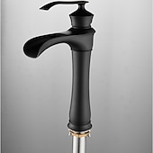 cheap Classical-Waterfall Basin Sink Mixer Faucet Black, Tall Bathroom Taps Single Handle One Hole with Hot and Cold Hose Vessel Water Tap Deck Mounted